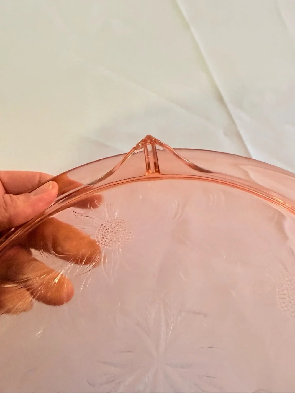 Vtg Jennette Sunflower, pink footed cake plate Glass 10
